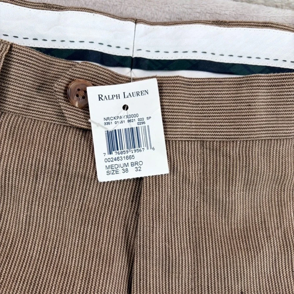 Lauren Ralph Lauren Trim Fit Trouser Pants in Brown 100% Linen Flat Front NWT